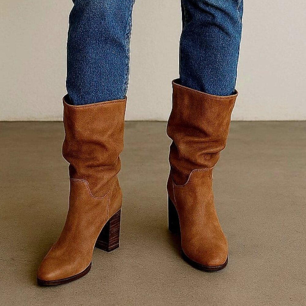 Free People Leather Dakota Heel Boots In Vintage Tan